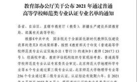教育部办公厅公布2021年通过普通高等学校师范类专业认证专业名单