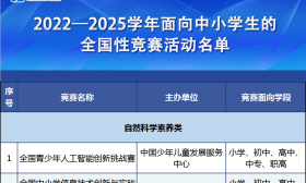 教育部公布2022-2025学年面向中小学生的全国性竞赛活动名单