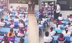 男生踩脏地板，鞋被语文老师扔垃圾桶，去穿鞋又被数学老师扇耳光